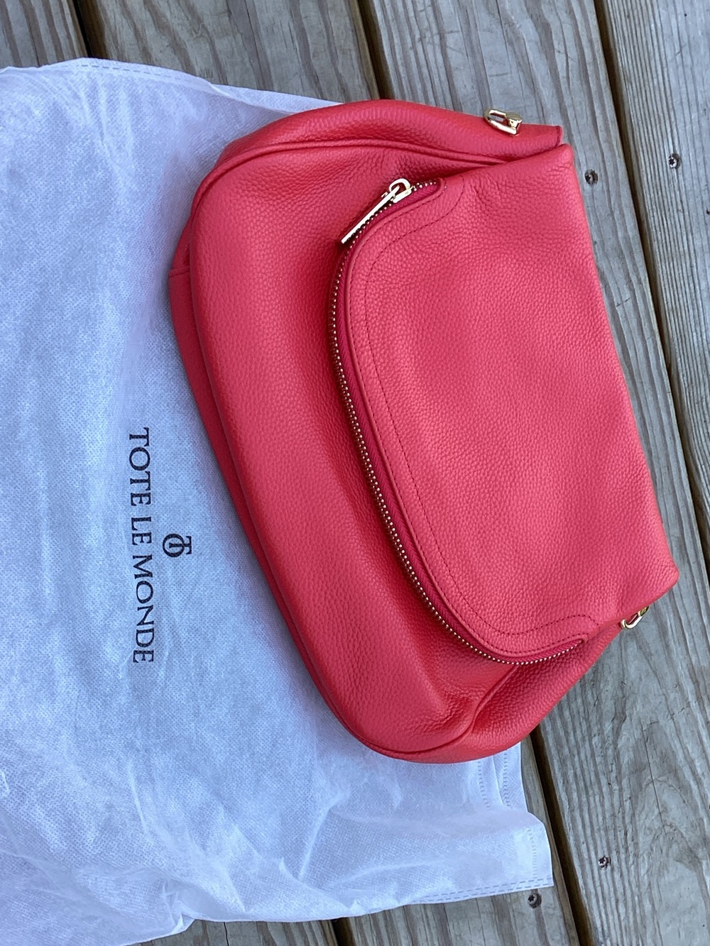 Tote Le Monde Coral Crossbody Bag with Gold Hardware